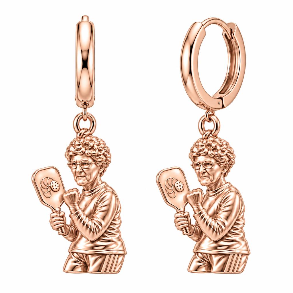 Pickleball Pro Likeness Huggie Charm Earrings – rose gold, front view