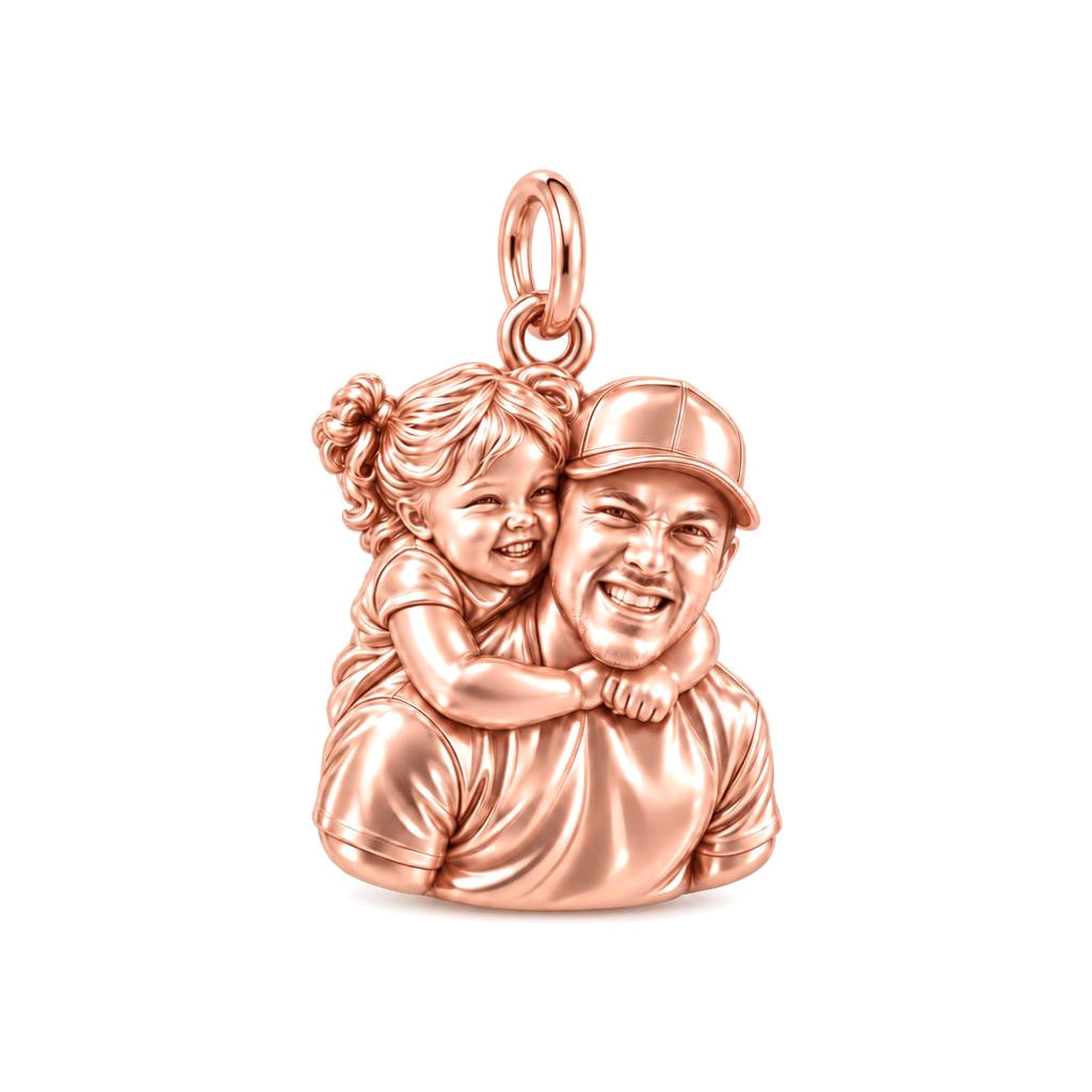 Piggyback Hug Photo Charm Bracelet – Personalized Dad Gift – rose gold charm, front view