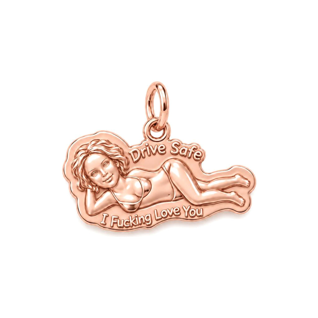Pin-Up Drive Safe Charm Bracelet – Personalized Couple Gift – rose gold 3 cm charm, front view