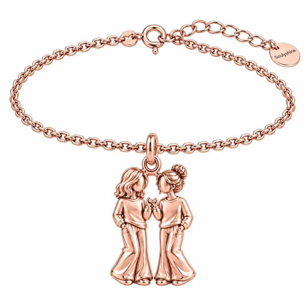 Pinky Swear Soul Sisters Charm Bracelet Set – rose gold, front view