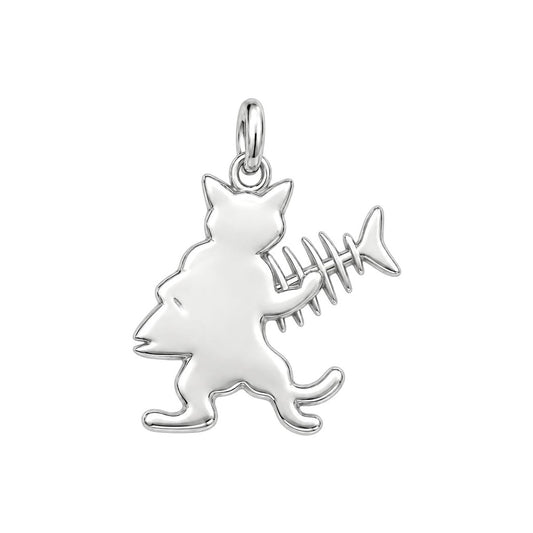 Playful Cat with Fishbone Charm Bracelet – Personalized Cat Mom Gift – back of the charm, engraving area