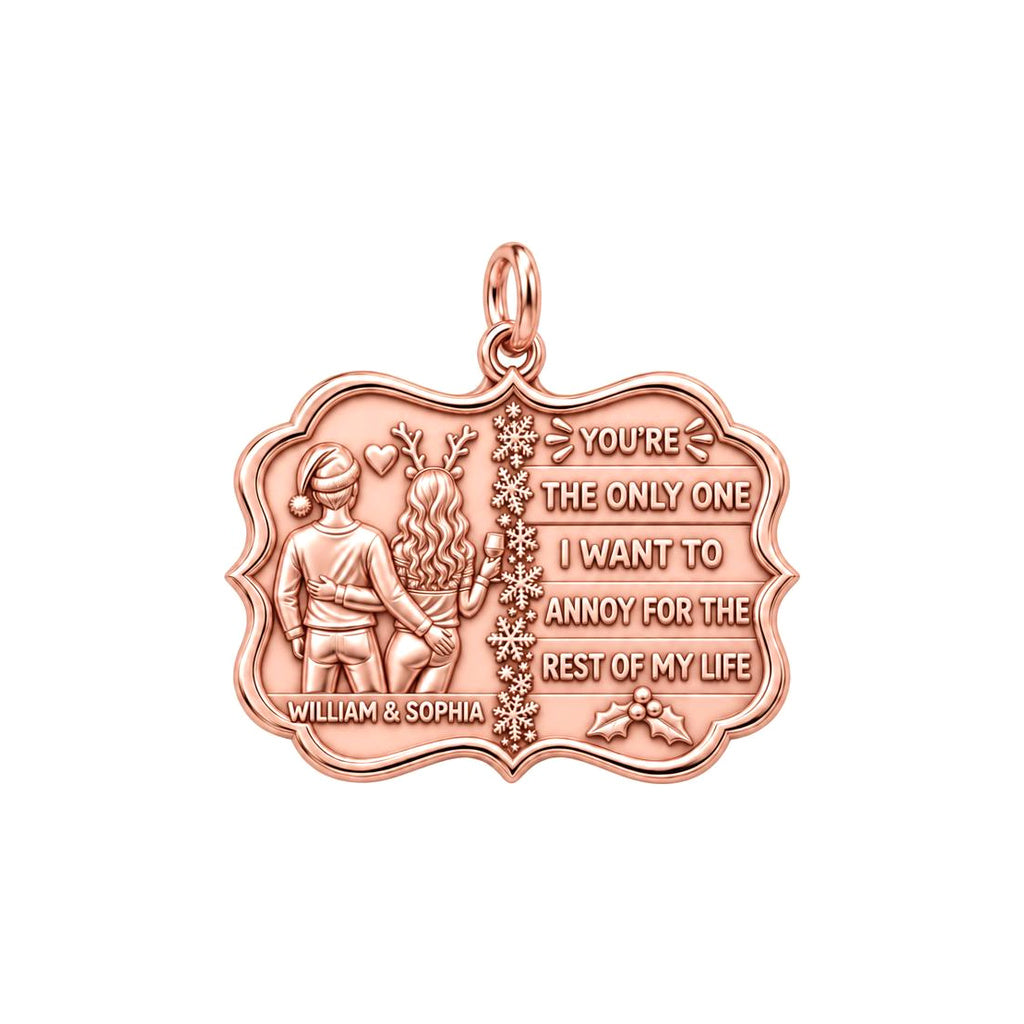 Playful Holiday Couple Charm Bracelet – Personalized Couple Gift – rose gold 2 cm charm, front view