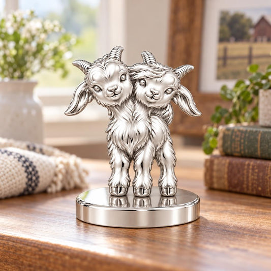 Playful Twin Goats Keepsake Plaque – worn / in use
