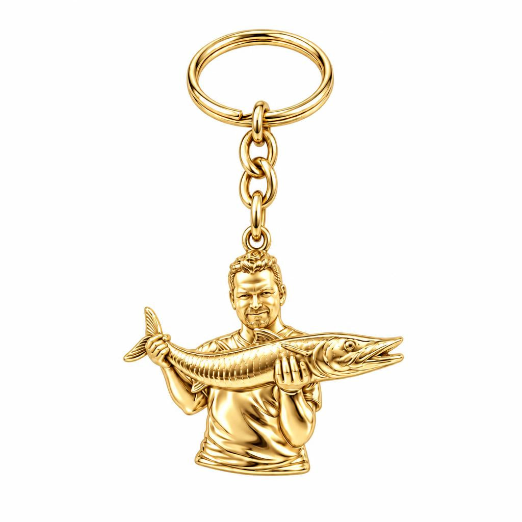 Prized Catch Custom Photo Charm Keychain – 18K gold, front view