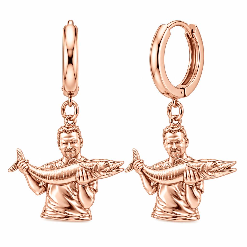 Prized Catch Custom Photo Huggie Charm Earrings – rose gold, front view