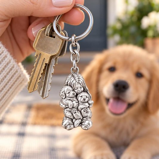 Puppy Hug Cuddle Charm Keychain – worn / in use
