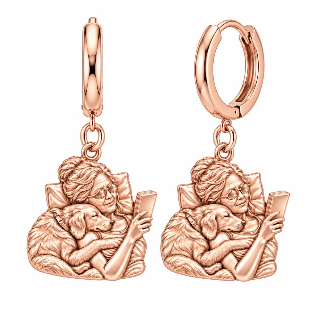 Quiet Moments at Home Huggie Charm Earrings – rose gold, front view
