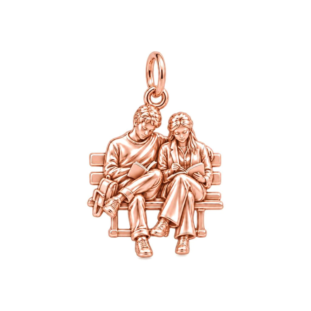 Quiet Reading Couple Charm Bracelet – Personalized Couple Gift – rose gold charm, front view