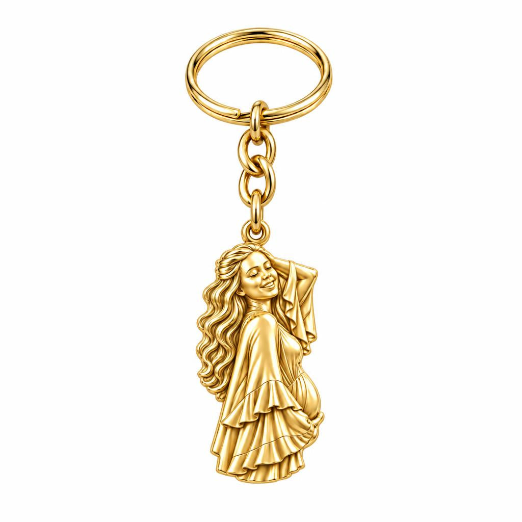 Radiant Expectant Mother Charm Keychain – 18K gold, front view