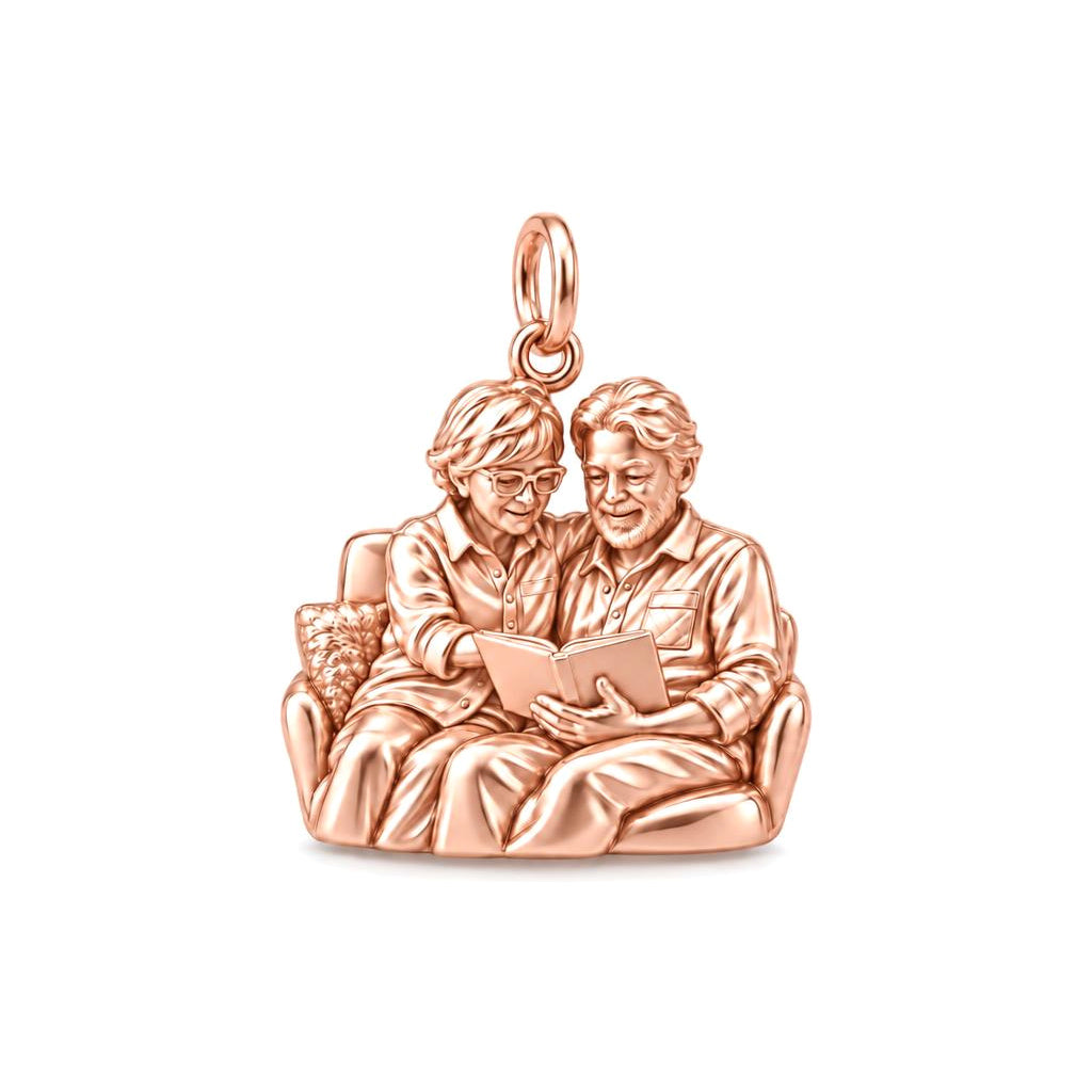 Reading Together Charm Bracelet – Personalized Couple Gift – rose gold charm, front view
