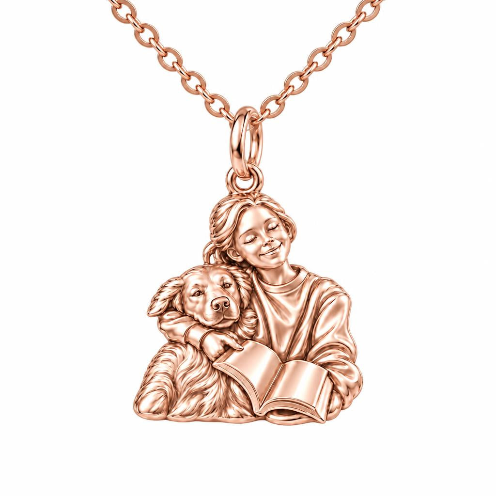 Reading With My Best Friend Charm Necklace Set – rose gold, front view