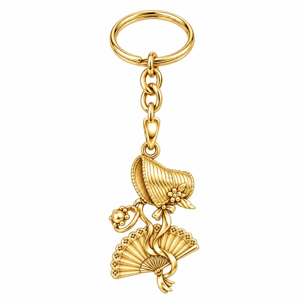 Regency Sunday Bonnet Charm Keychain – 18K gold, front view