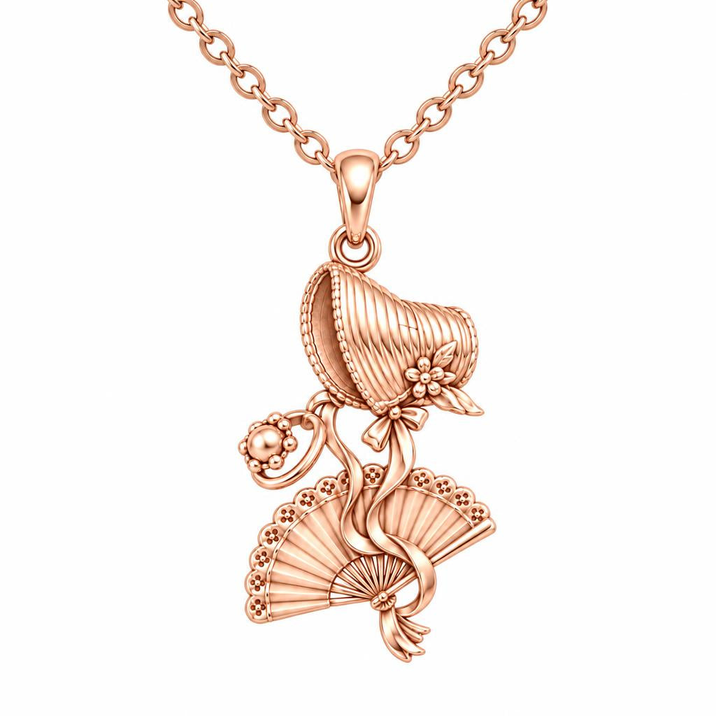 Regency Sunday Bonnet Charm Necklace Set – rose gold, front view