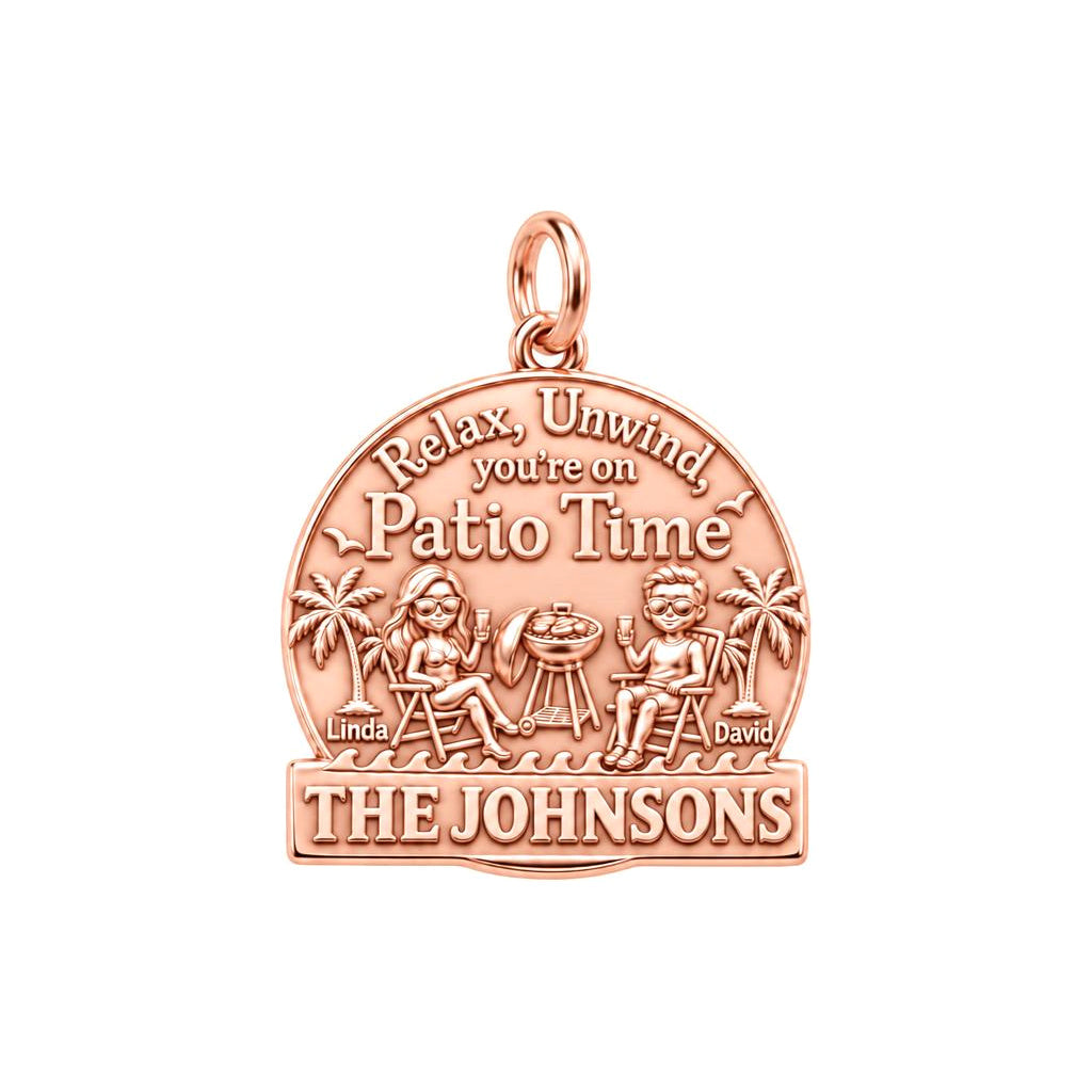 Relaxed Patio Time Charm Bracelet – Personalized Couple Gift – rose gold 3 cm charm, front view