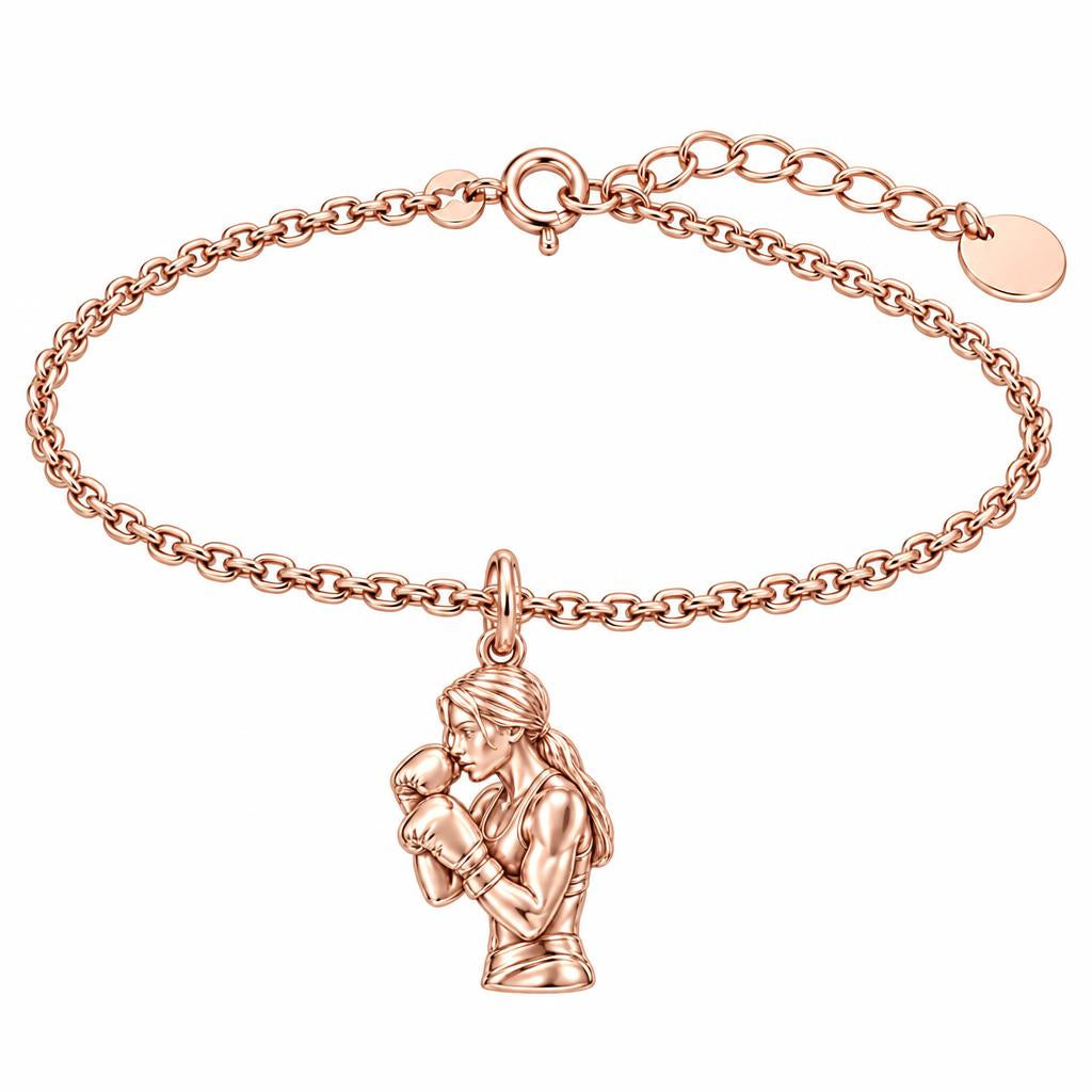 Resilient Female Boxer Charm Bracelet Set – rose gold, front view
