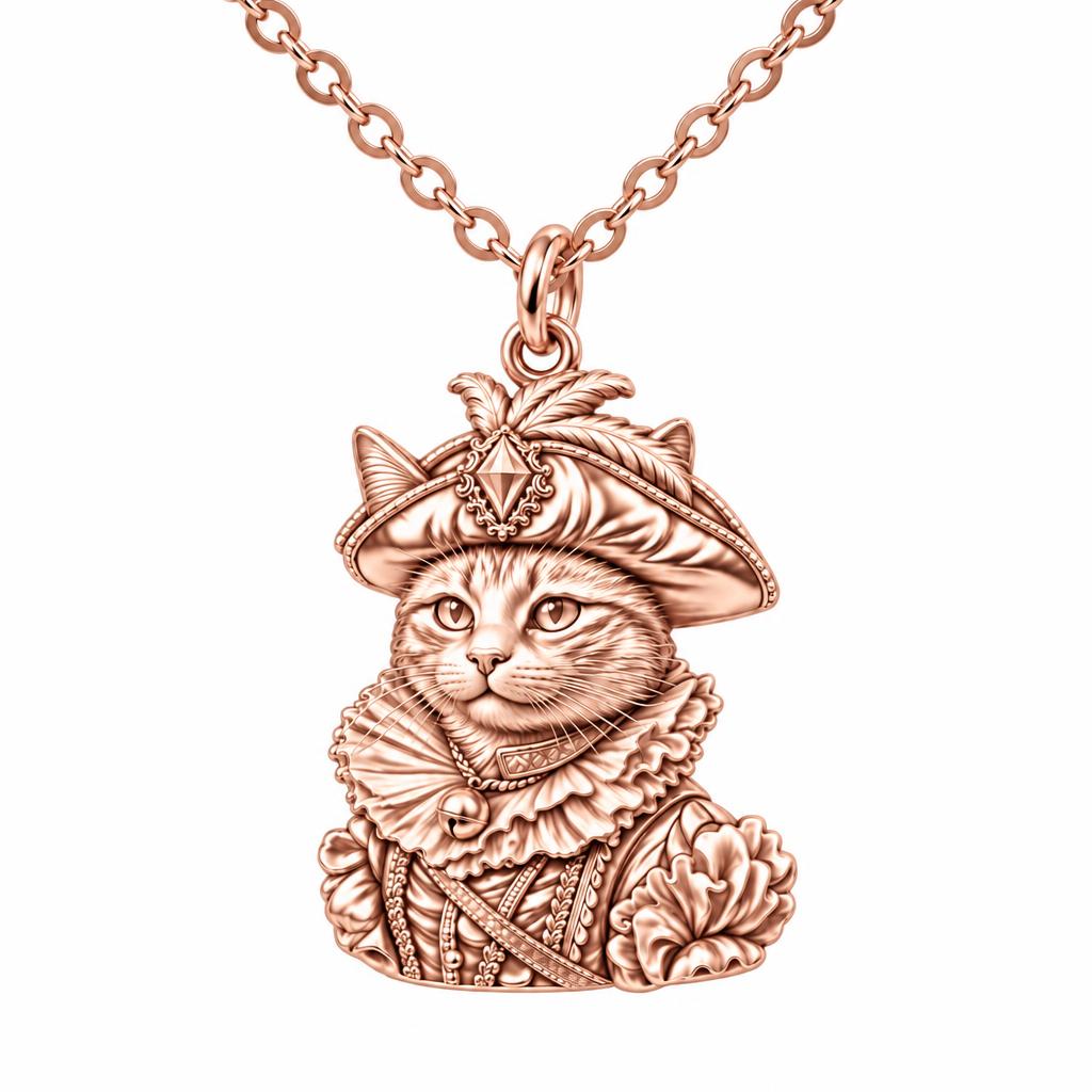 Royal Renaissance Pet Portrait Charm Necklace Set – rose gold, front view