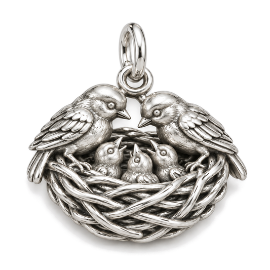 Safe in the Nest Charm — Silver Super Macro | charm-topics-remaining-444-2026-09-14 | topic-144