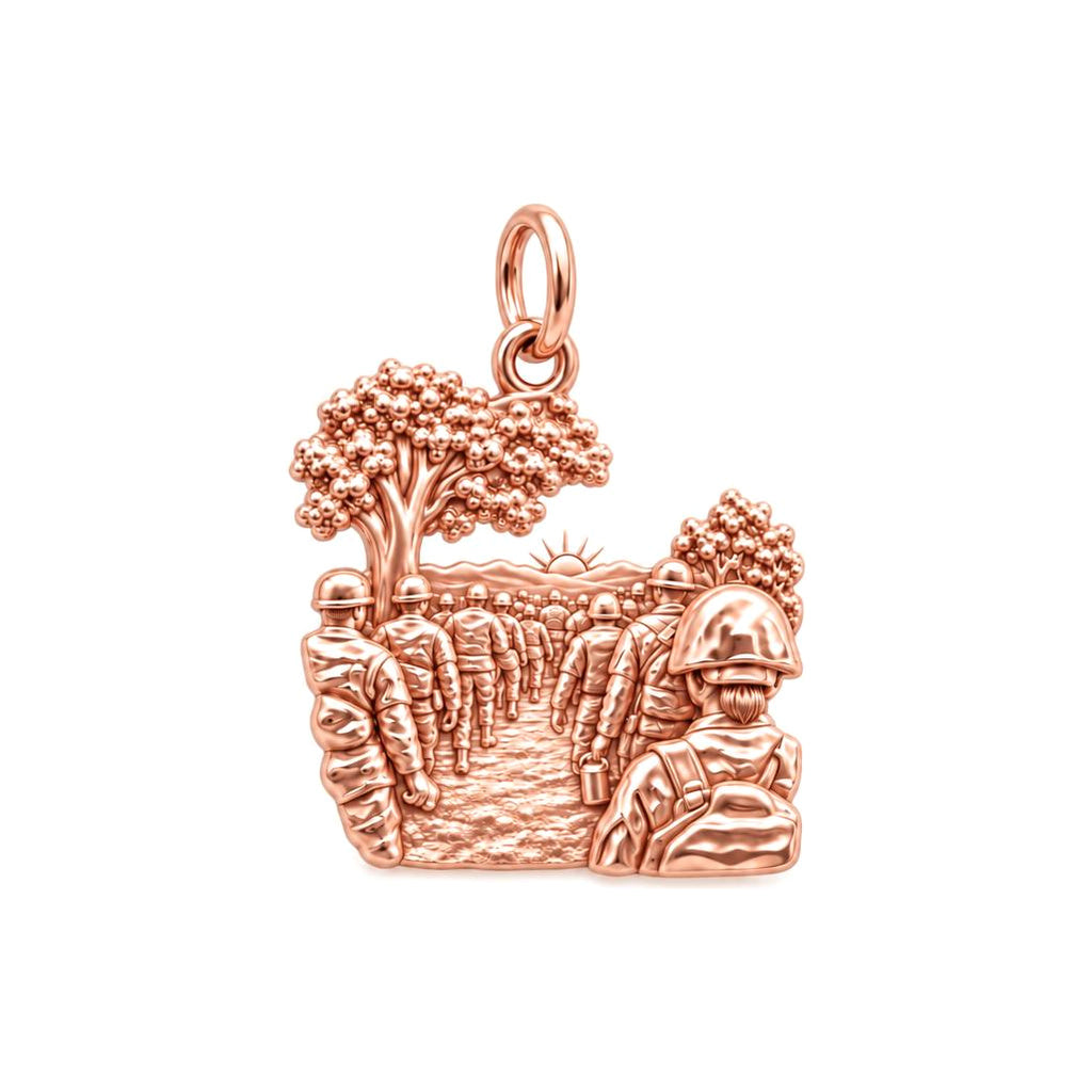 Safe Return Soldiers Charm Bracelet – Personalized Veteran Gift – rose gold charm, front view