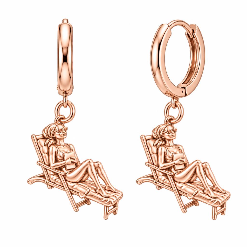 Santorini Terrace Escape Huggie Charm Earrings – rose gold, front view