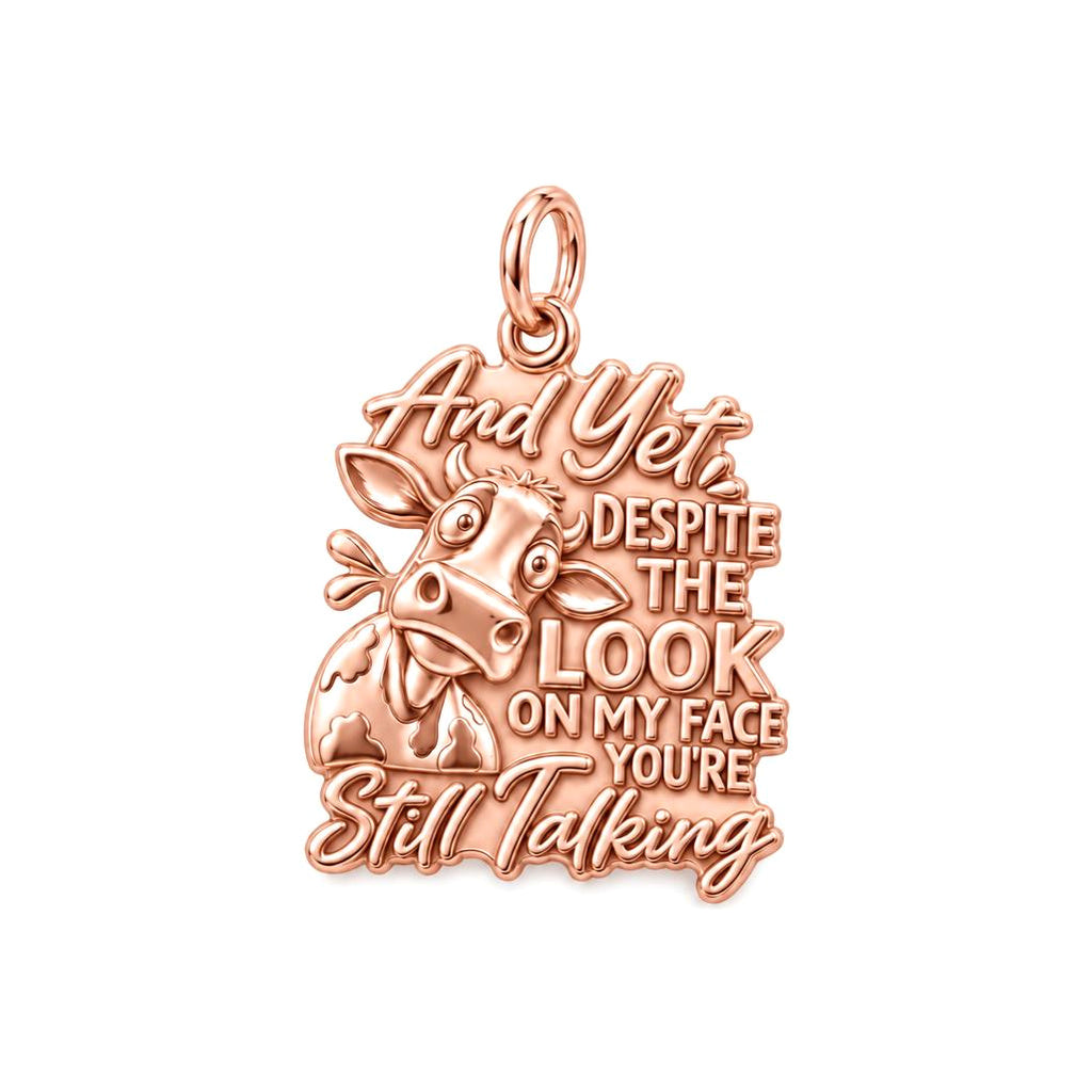 Sassy Cow Attitude Charm Bracelet – Personalized Funny Gift – rose gold 2 cm charm, front view