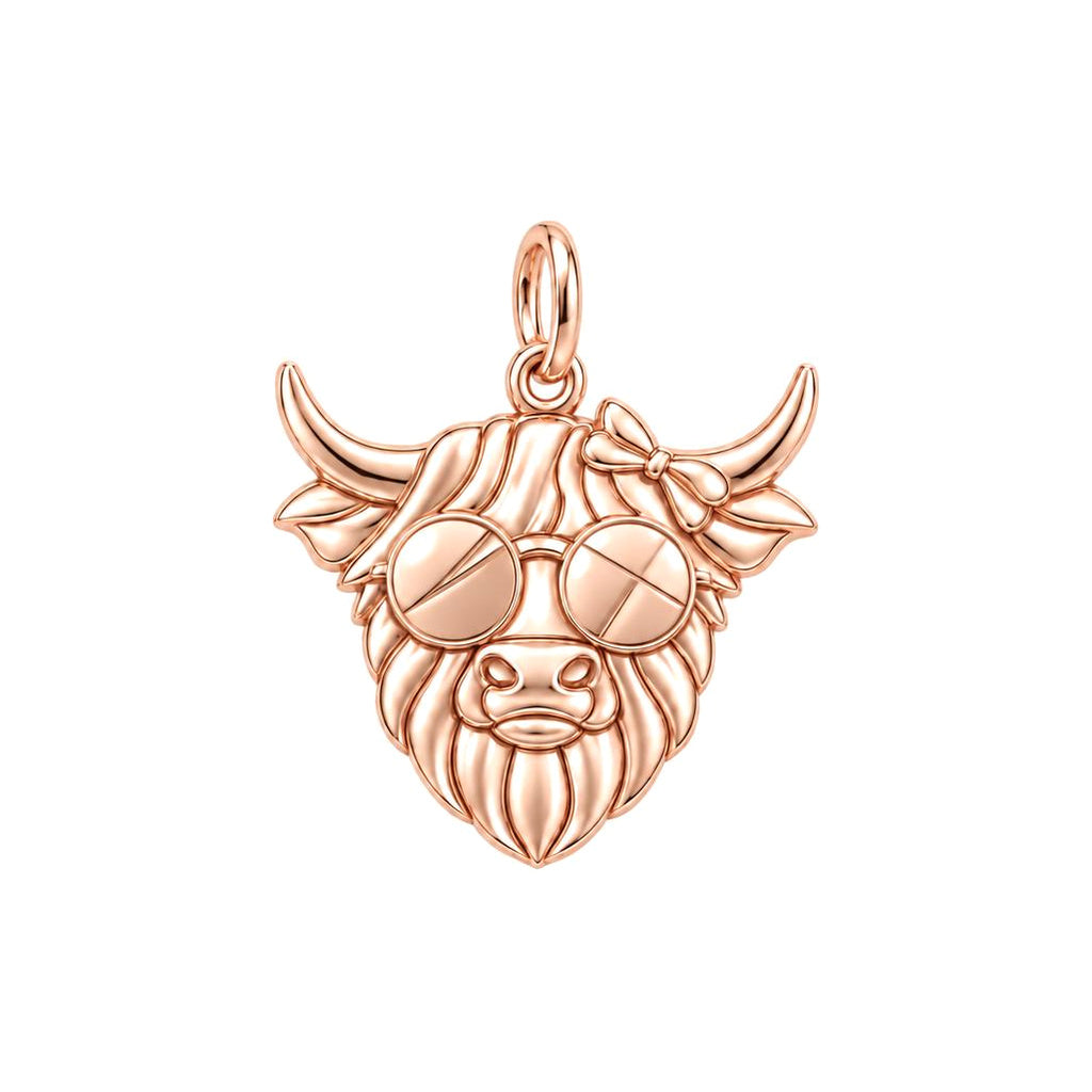 Sassy Highland Cow Charm Bracelet – Personalized Mom Gift – rose gold charm, front view