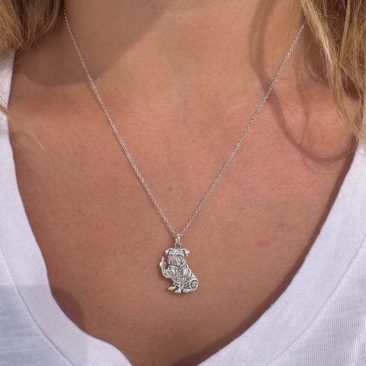 Sassy Pug Attitude Charm Necklace Set – worn / in use