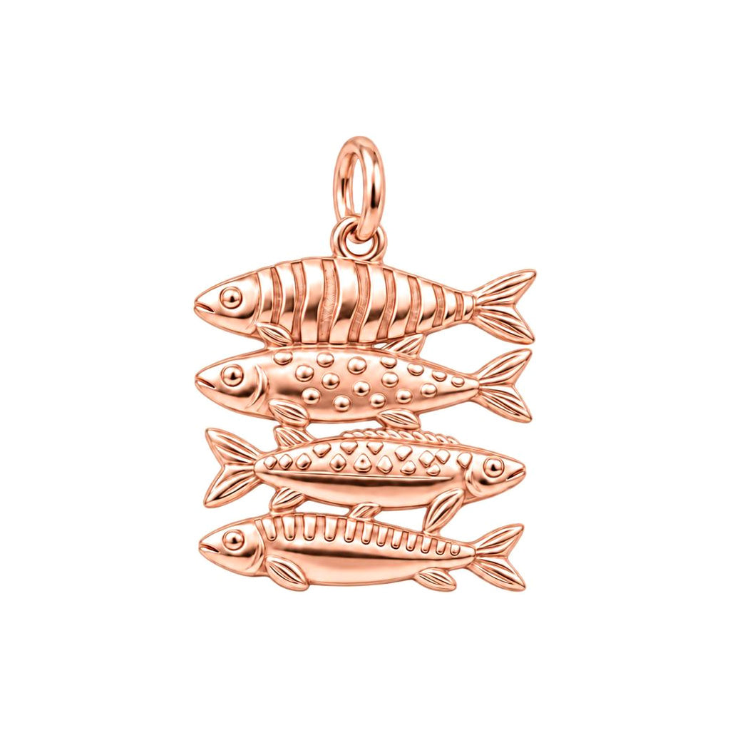 School of Four Fish Charm Bracelet – Personalized Mom Gift – rose gold charm, front view