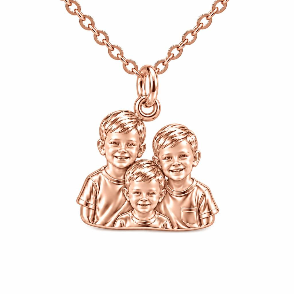 Sculpted Children Portrait Charm Necklace Set – rose gold, front view
