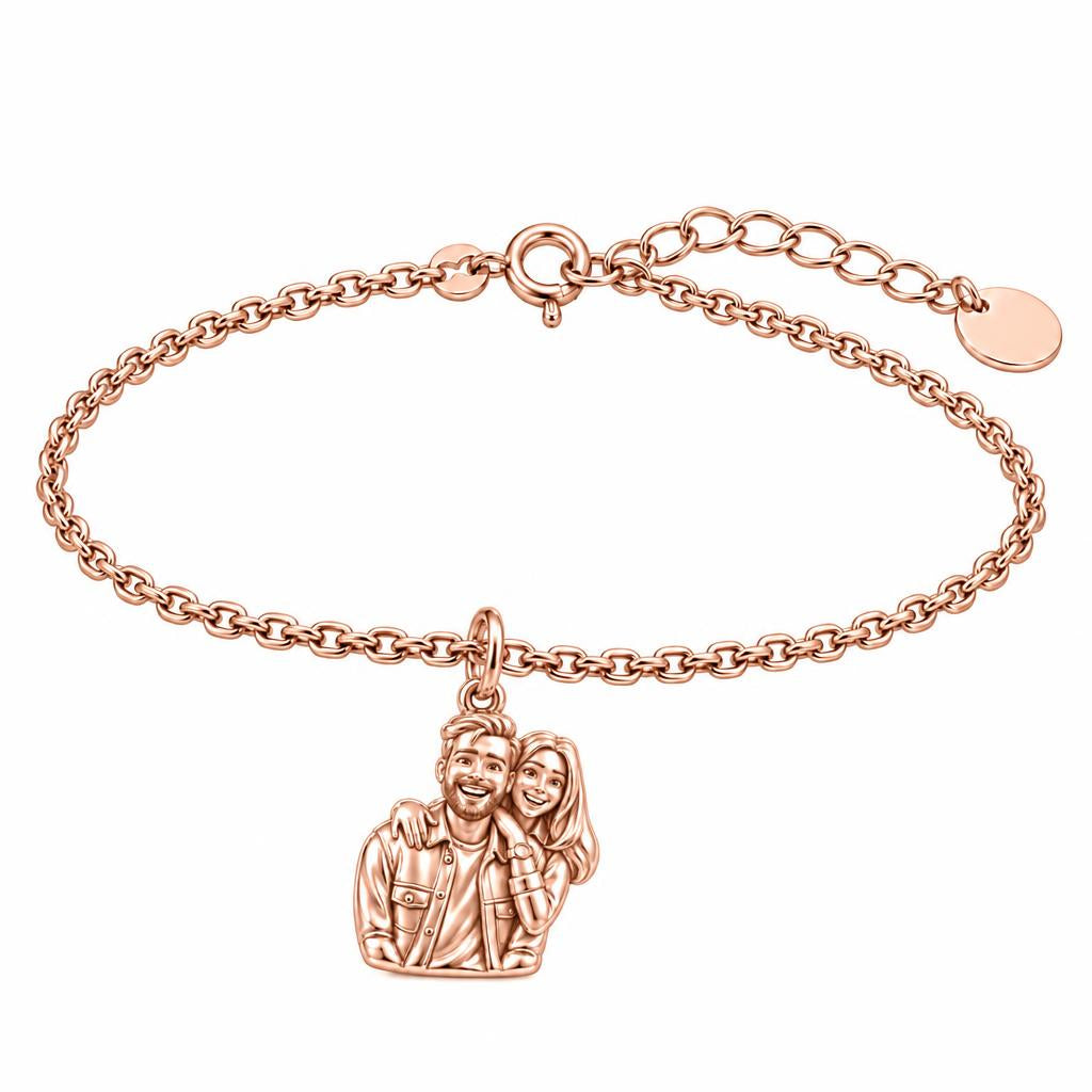 Sculpted Love Portrait Charm Bracelet Set – rose gold, front view