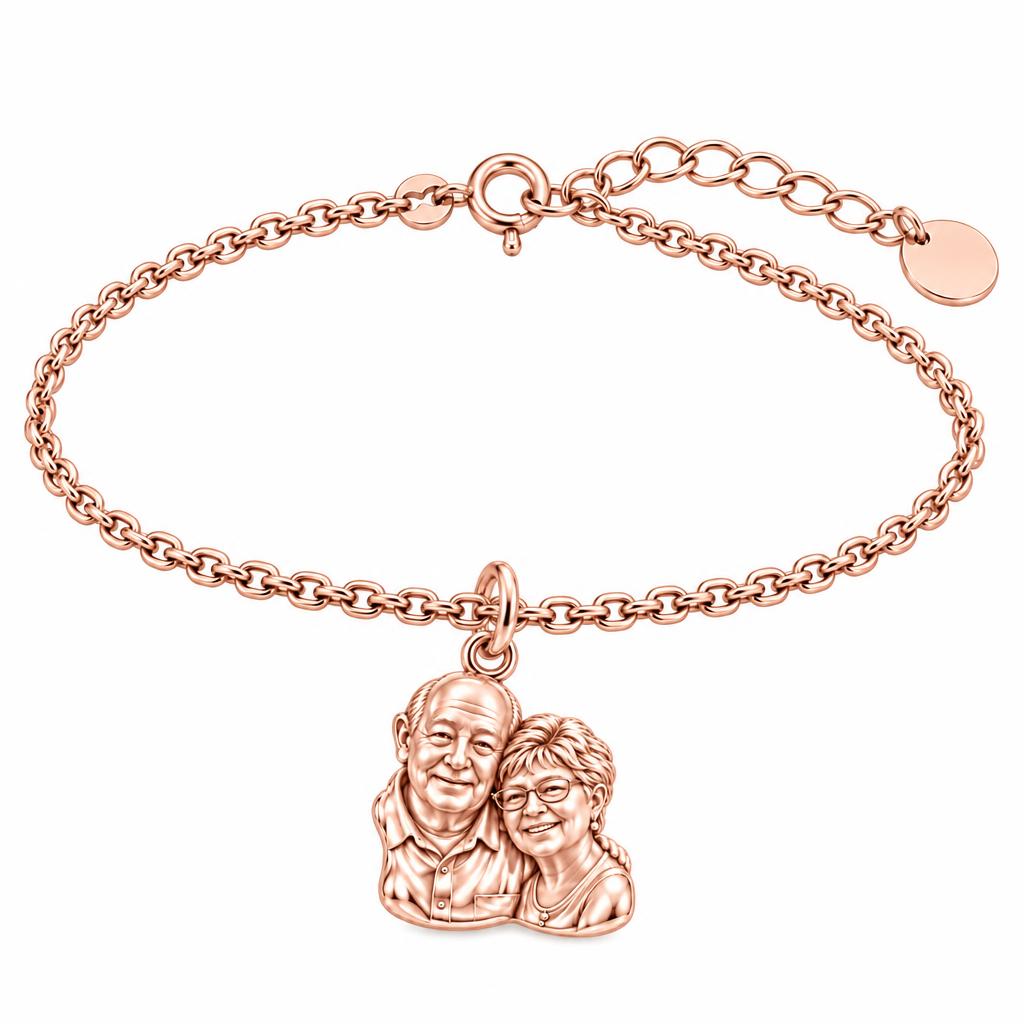 Sculpted Together Portrait Charm Bracelet Set – rose gold, front view