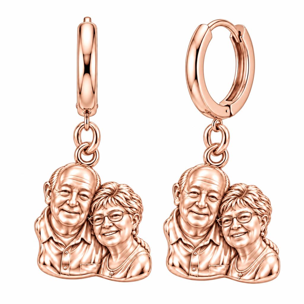 Sculpted Together Portrait Huggie Charm Earrings – rose gold, front view