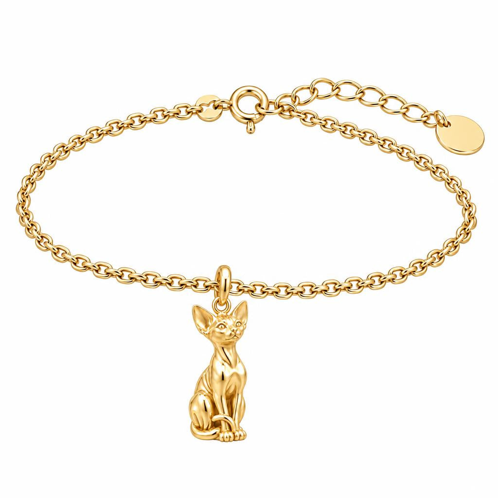 Sphynx — Gold — Always Close — Seated Cat Breed Charm Bracelet Set