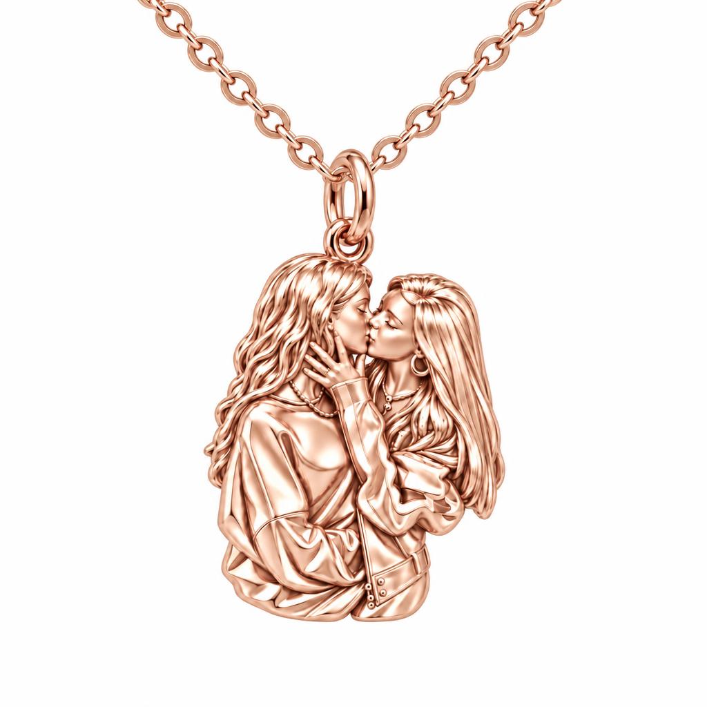 Shared Love Portrait Charm Necklace Set – rose gold, front view