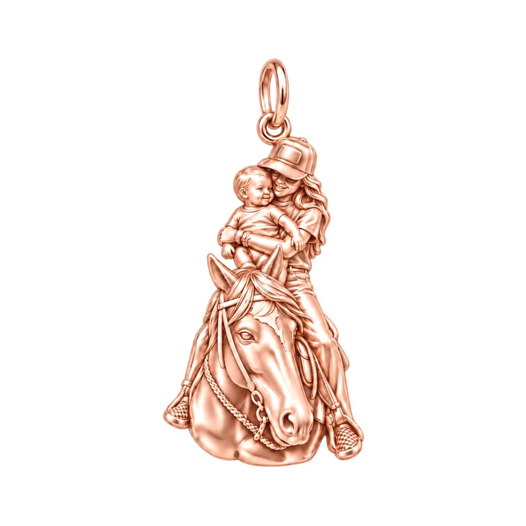 Shared Saddle Ride Charm Bracelet – Personalized Mom Gift – rose gold charm, front view
