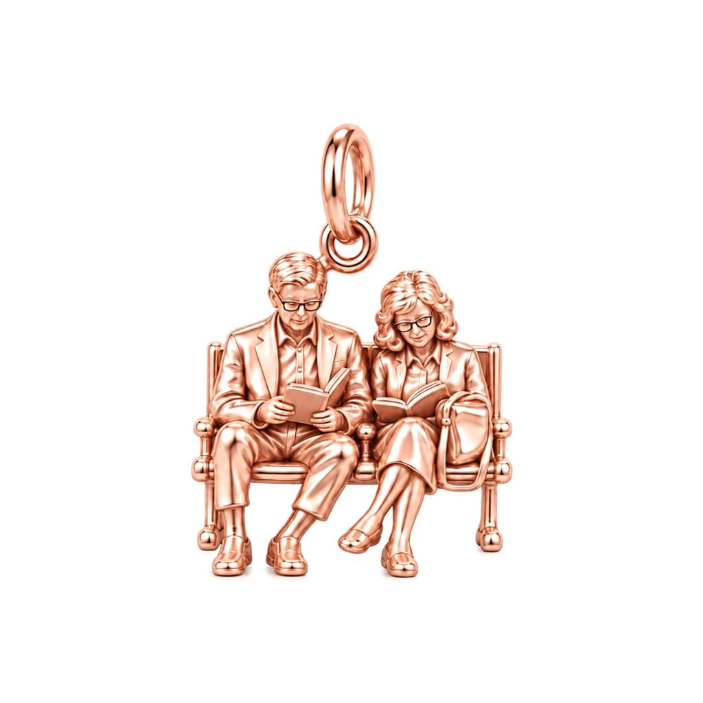 Shared Story Bench Charm Bracelet – Personalized Couple Gift – rose gold charm, front view