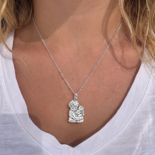 Sibling Sweet Embrace Charm Necklace Set – worn / in use