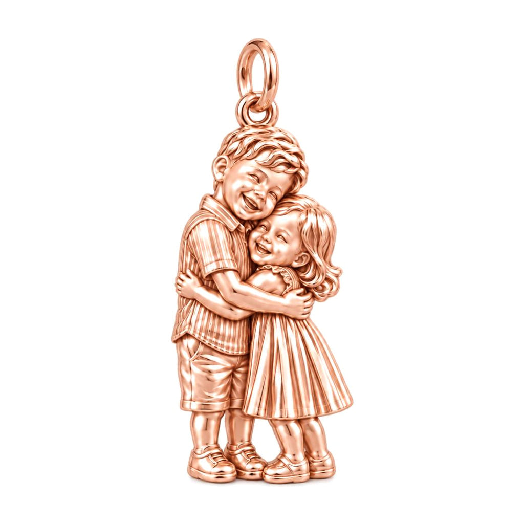 Sibling Sweetheart Hug Charm Bracelet – Personalized Mom Gift – rose gold charm, front view