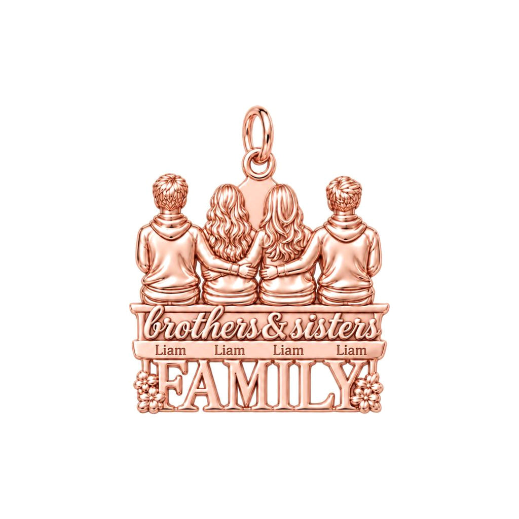 Siblings Sitting Together Charm Bracelet – Personalized Mom Gift – rose gold 3 cm charm, front view