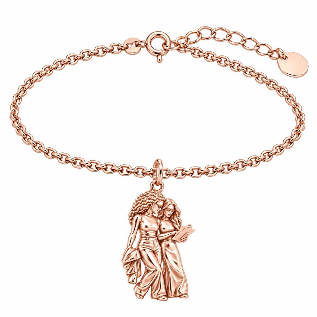 Side by Side Best Friends Charm Bracelet Set – rose gold, front view