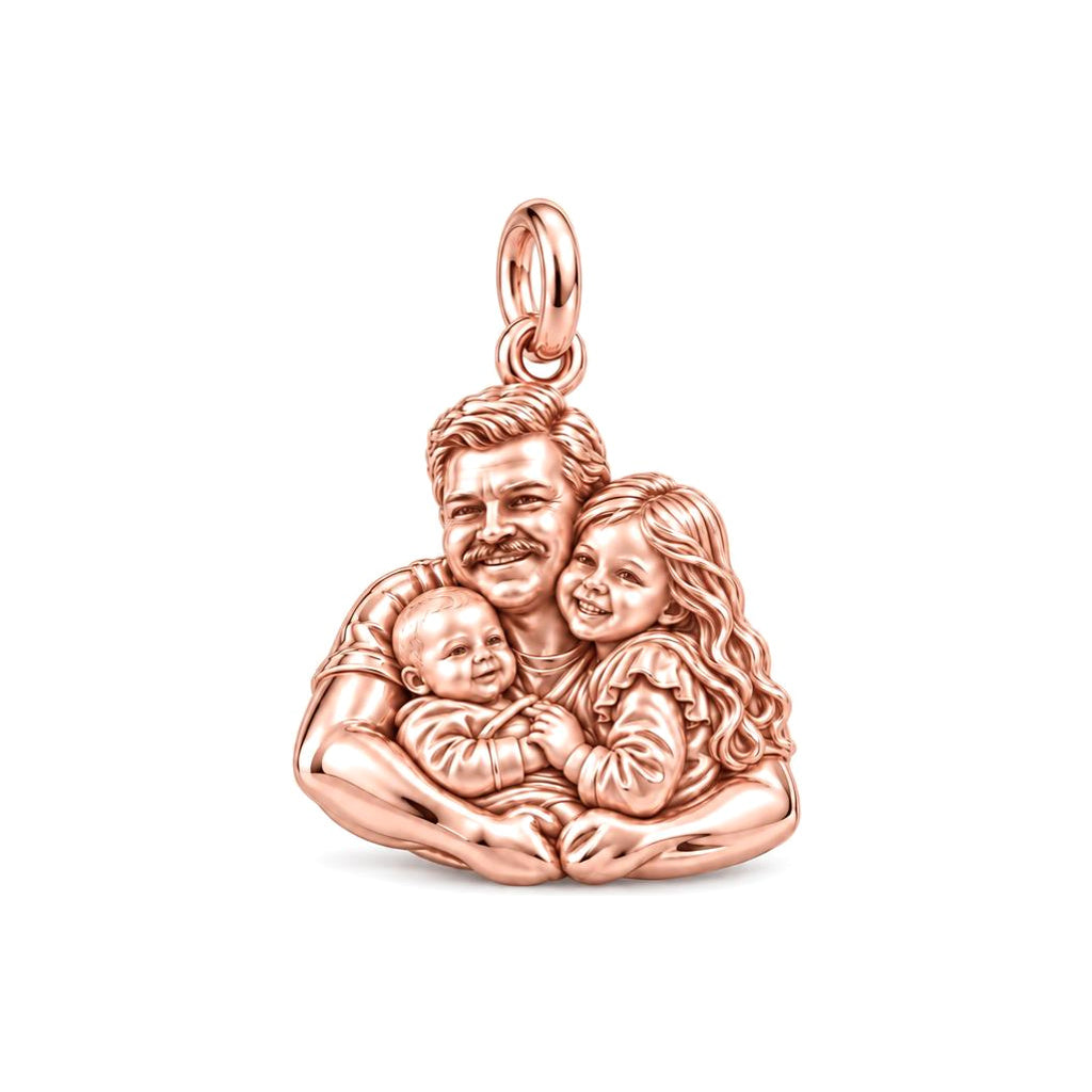 Silver Family Embrace Charm Bracelet – Personalized Dad Gift – rose gold charm, front view
