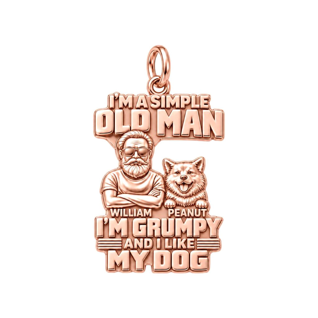 Simple Old Man Charm Bracelet – Personalized Dad Gift – rose gold 3 cm charm, front view