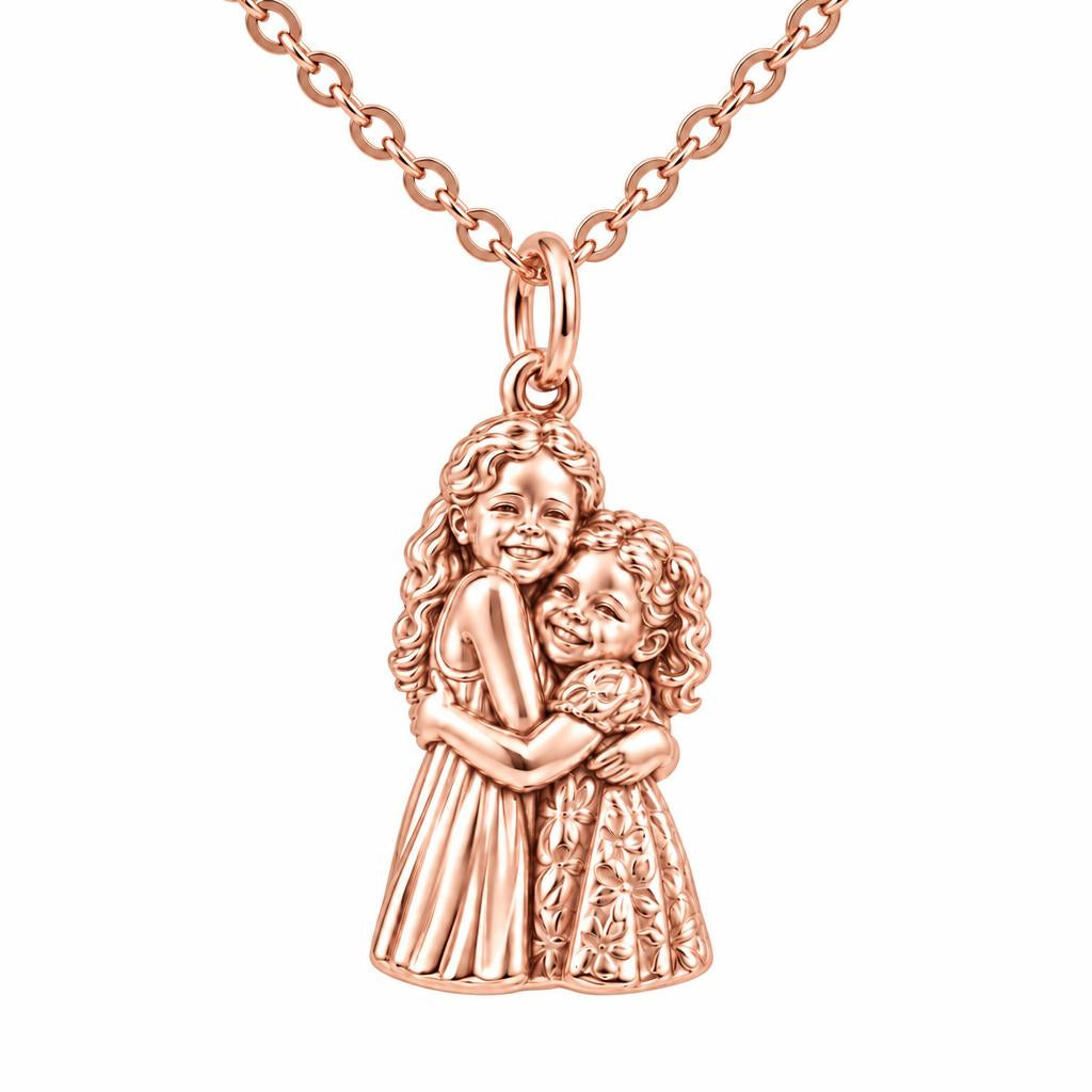 Sisterly Embrace Charm Necklace Set – rose gold, front view