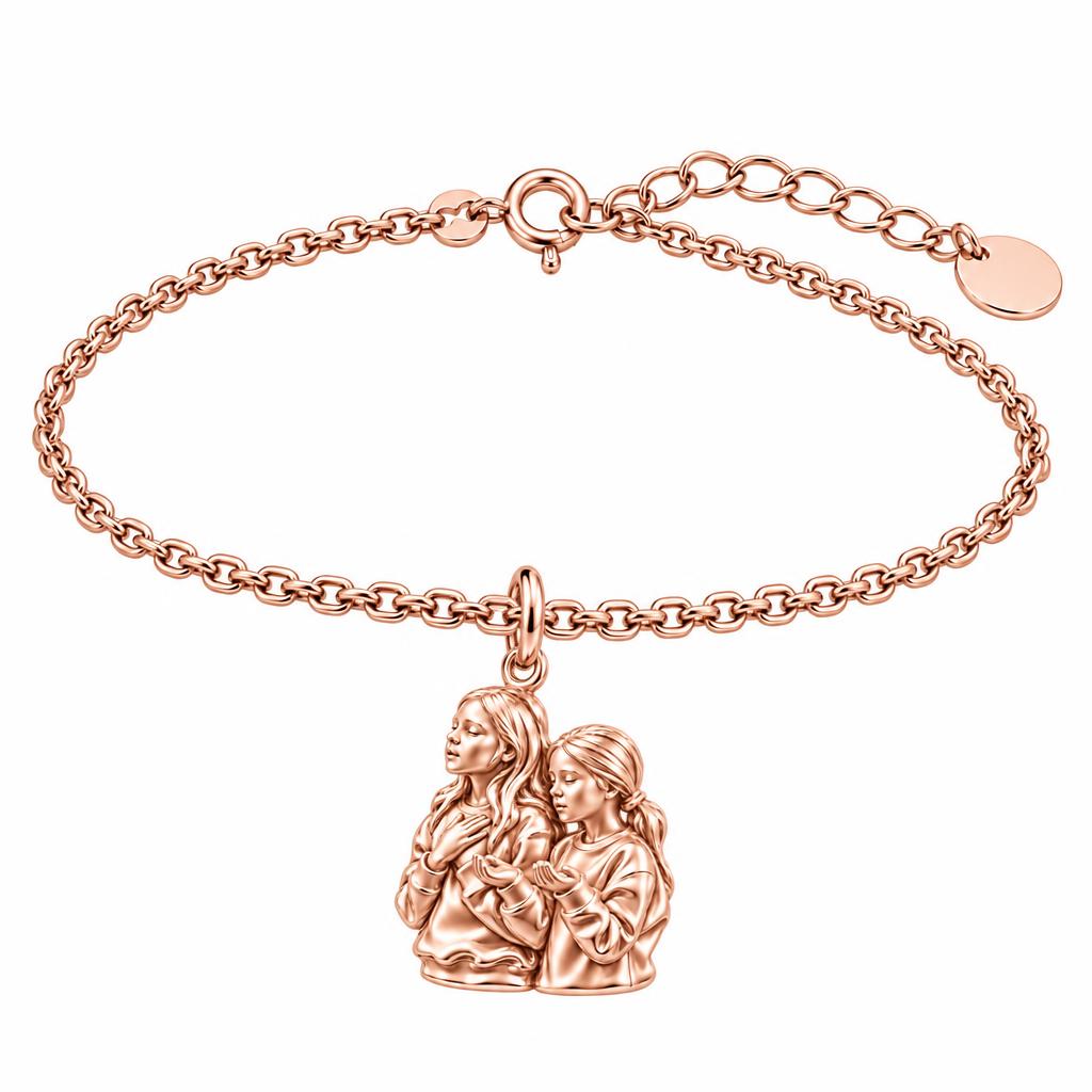 Sisters in Prayer Charm Bracelet Set – rose gold, front view