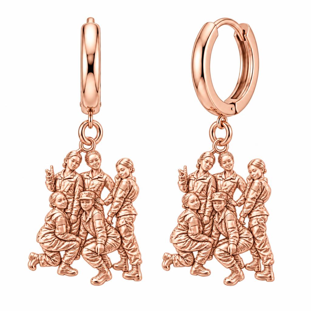 Sisters in Service Huggie Charm Earrings – rose gold, front view