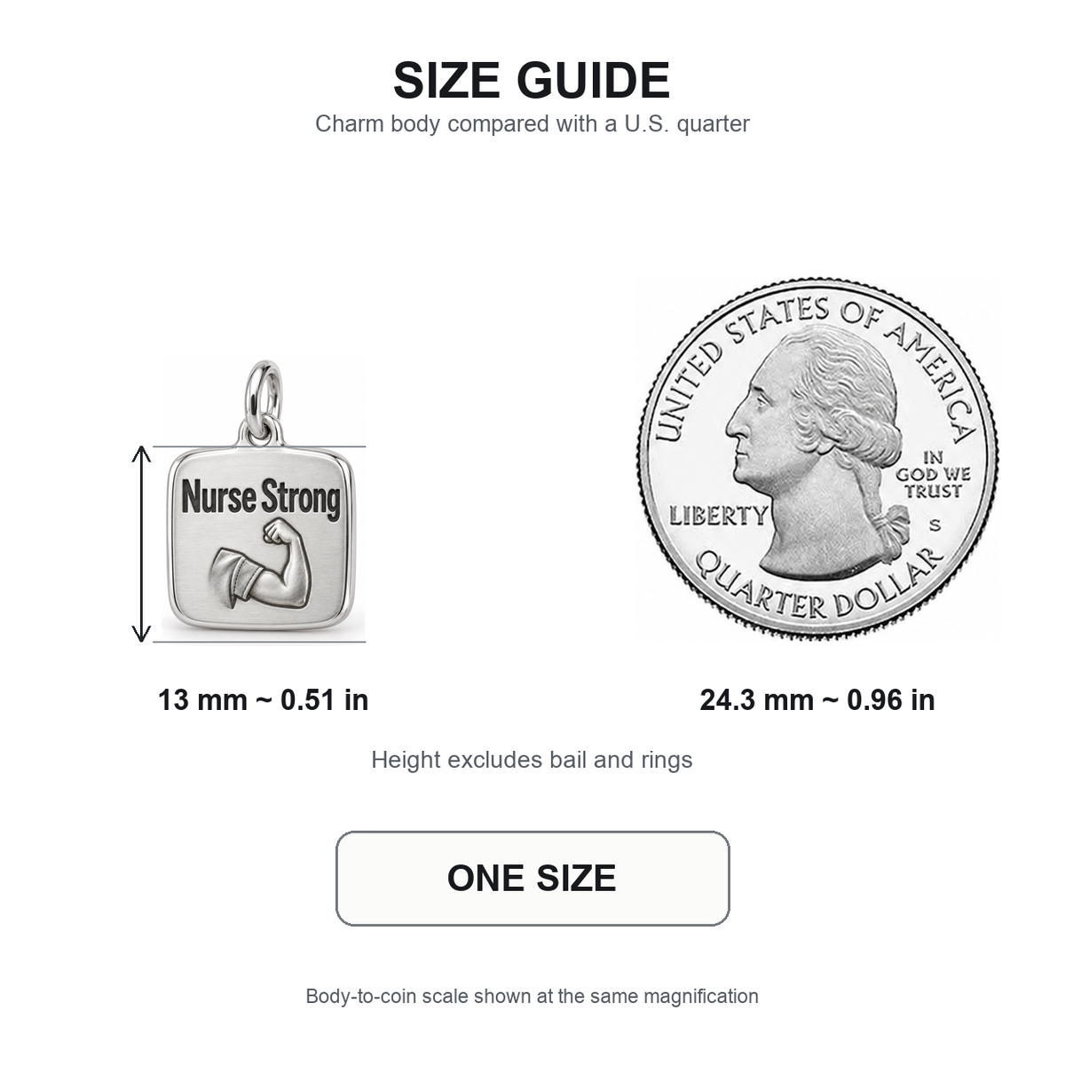 Nurse Strong Engraved Nurse Charm | 13 mm size guide | efbc0776b670b2e3cf1fcd44503d23a86674531b4c8fb5861a6279027030ea46