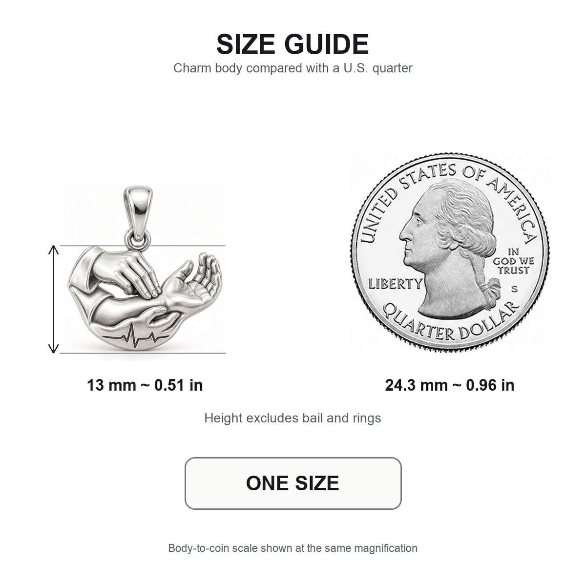Nurse Pulse Check Hands Charm | 13 mm size guide | 64ec71b084d3f1550b6cf27ab31a7e0595f4166d59efae30bf9e4585af80e39b
