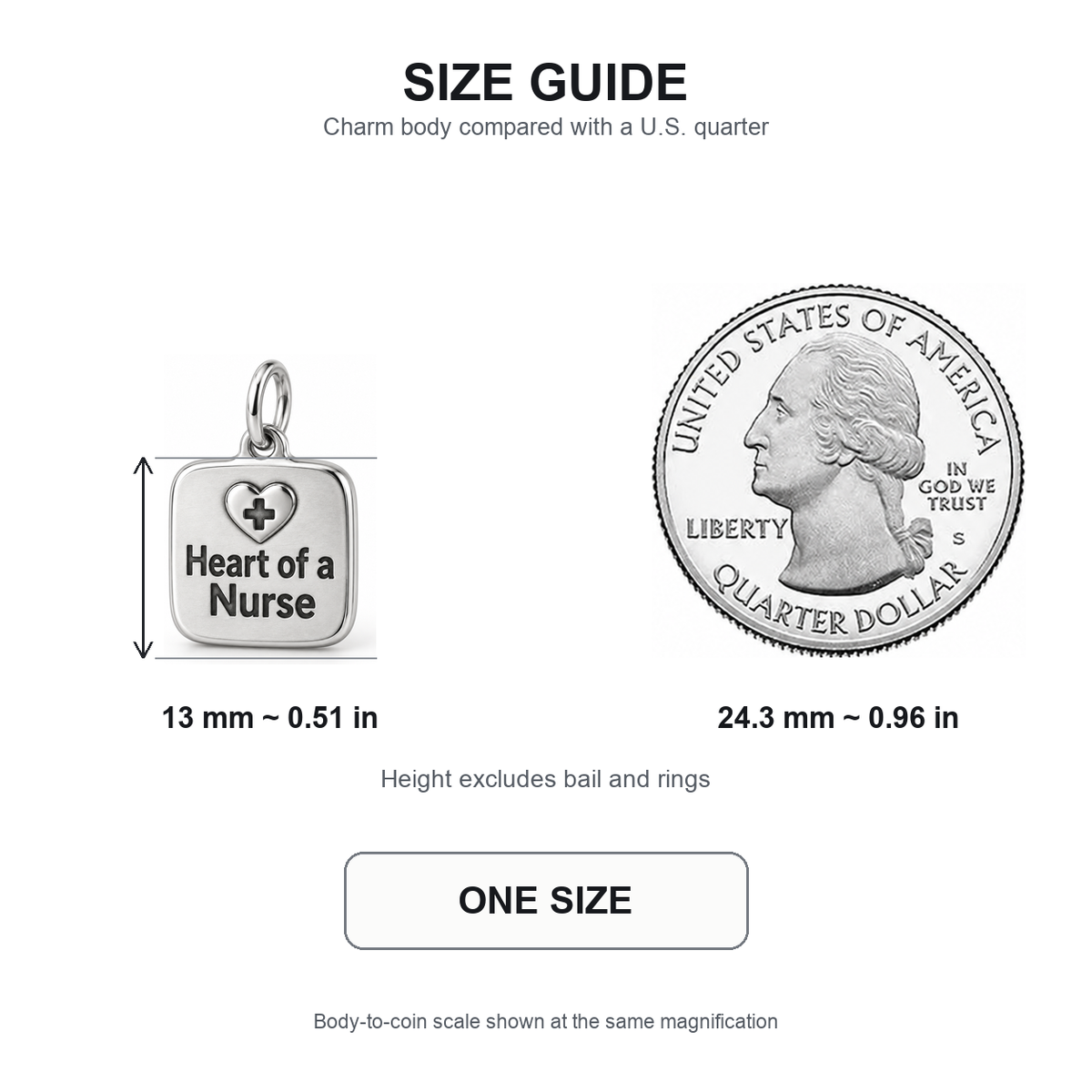 Heart of a Nurse Engraved Nurse Charm | 13 mm size guide | aecd2e8de20a0b58f79bf33abb61882dc1f33f950bf8f5c5081c649e8c32df2b