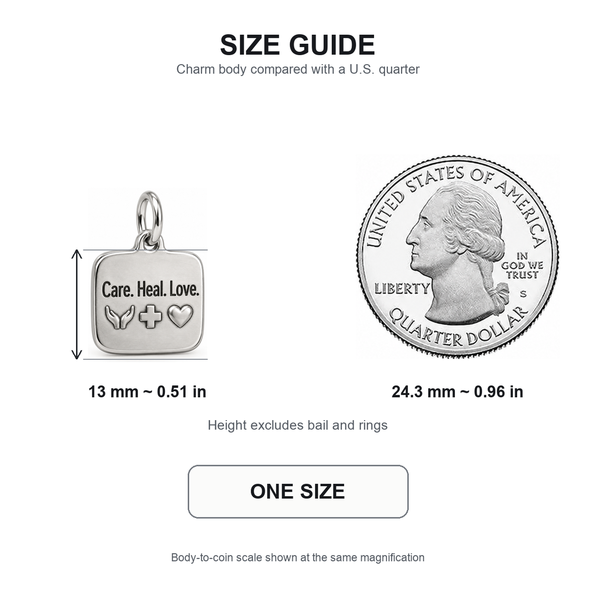Care. Heal. Love. Engraved Nurse Charm | 13 mm size guide | ed27b3305d908ae45c21039d98f52741f87bbd8cbea9f897925eb679228131a7