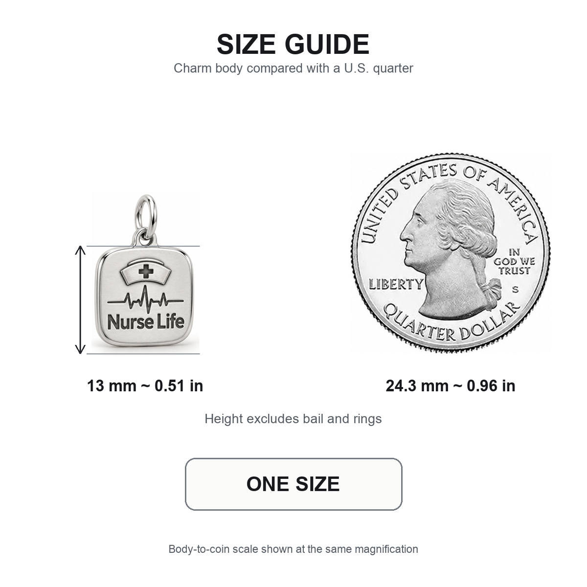 Nurse Life Engraved Nurse Charm | 13 mm size guide | 191c17db36ac627192d1fafcfe53355f4a02c2a90e0b8c5d3ef986e896138847