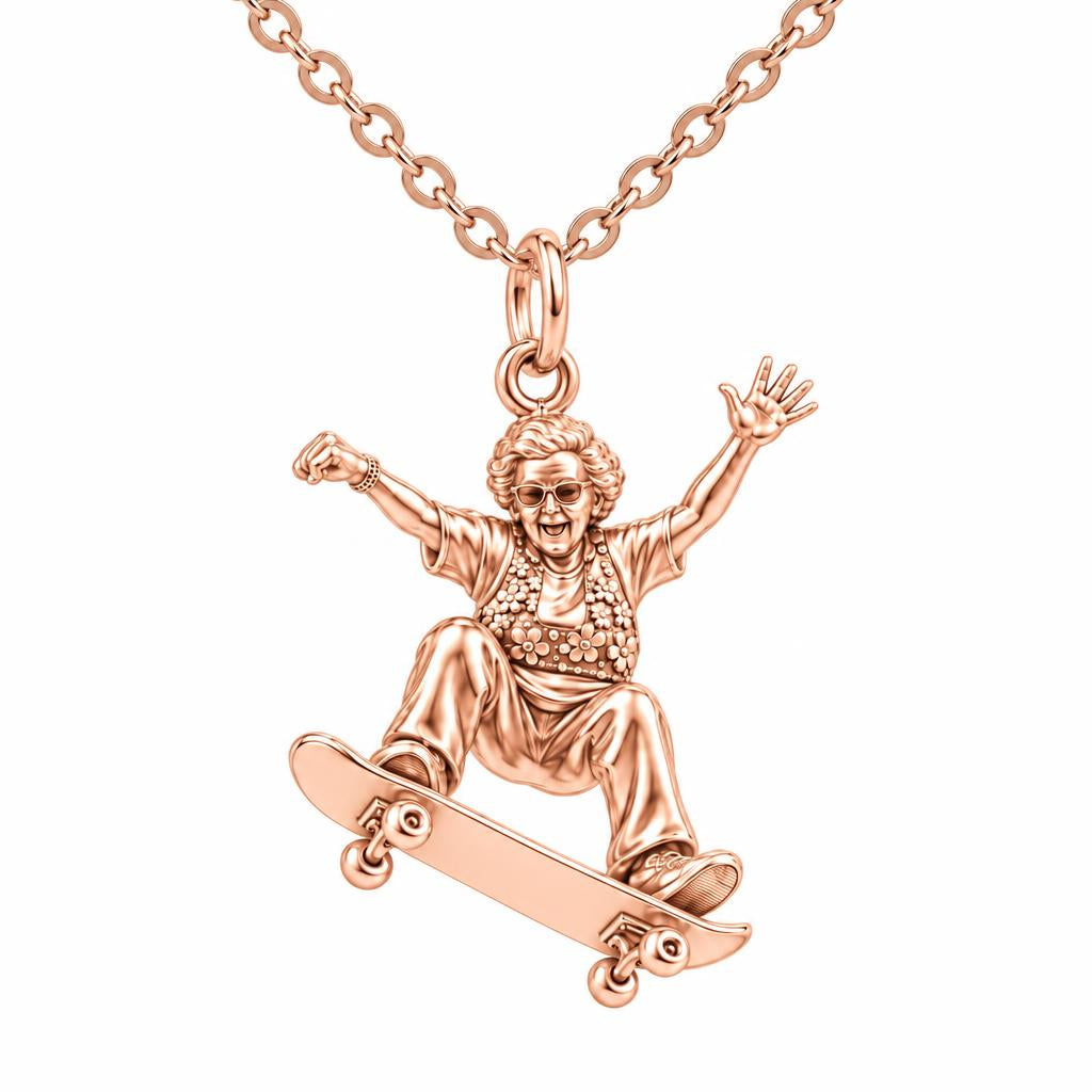 Skating Spirit Grandma Charm Necklace Set – rose gold, front view